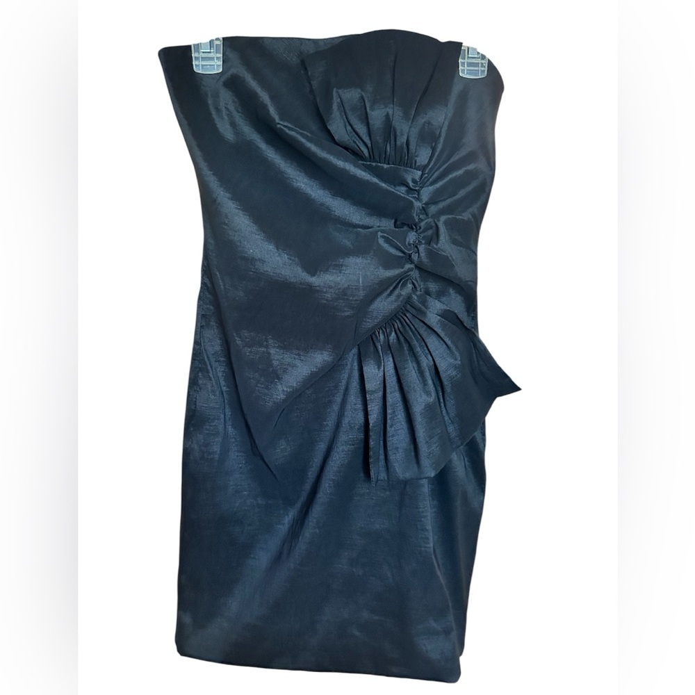Forever 21 Navy Mini Strapless Ruched Ruffle Cocktail Dress Satin Size Medium
